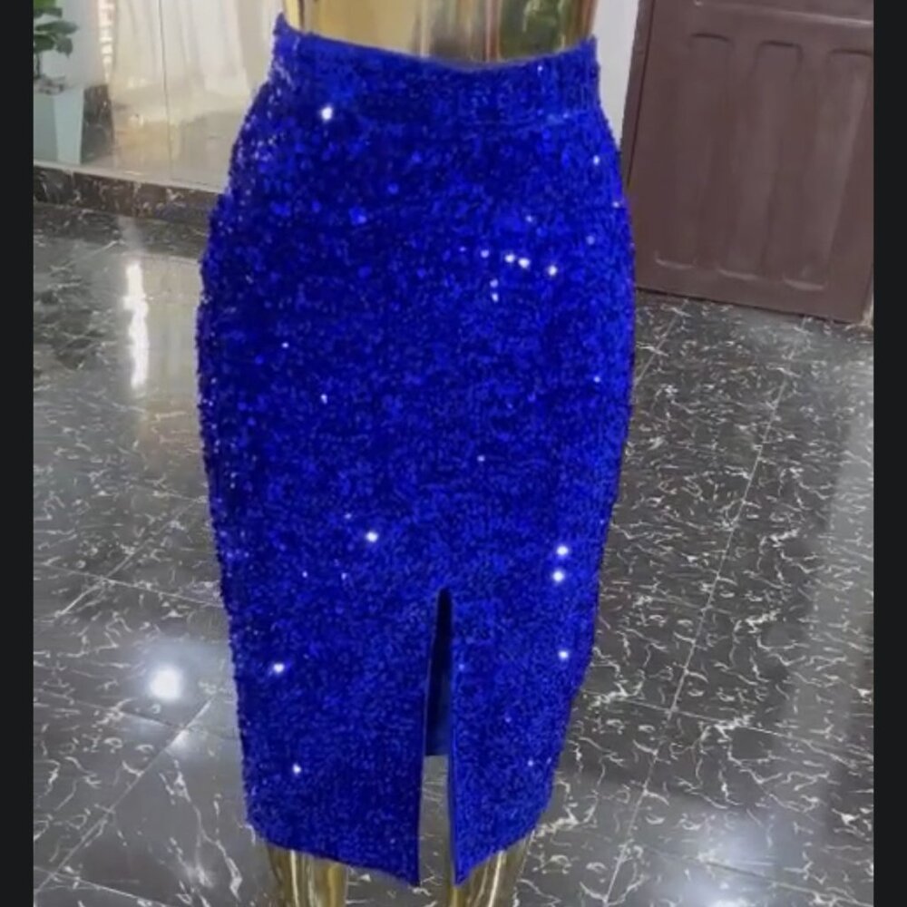 Custom Blue Sequin Midaxi Skirt